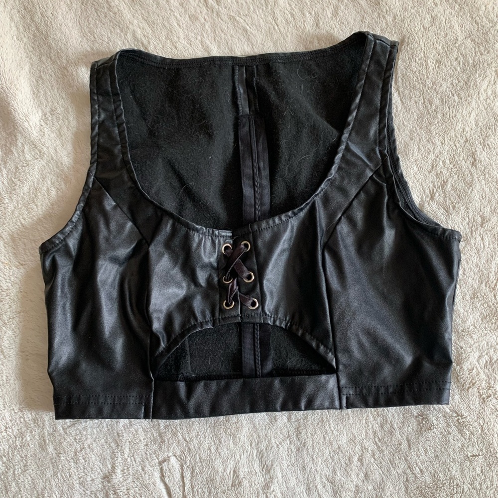 Leather cutout crop top